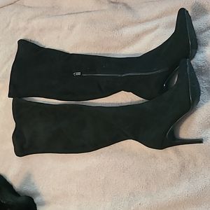 Black suede thigh high boots
